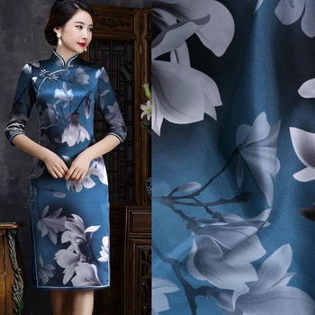 

Natural printed Chinese mulberry silk stretch satin fabric 108 cm width 19mm shirt scarf cheongsam spandex fabric for dress