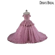 Бальное платье Румяна с открытыми плечами 3D украшенное аппликацией вечернее платье