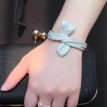 

fashion designer 925 silver 3A cubic zirconia bow party bracelet,hot brand monaco jewelry butterfly bow knot opem bangles