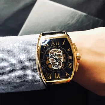 

man wrist watch Barrel type machinery hollow out full-automatic tide individuality rectangle Tide male wrist watch