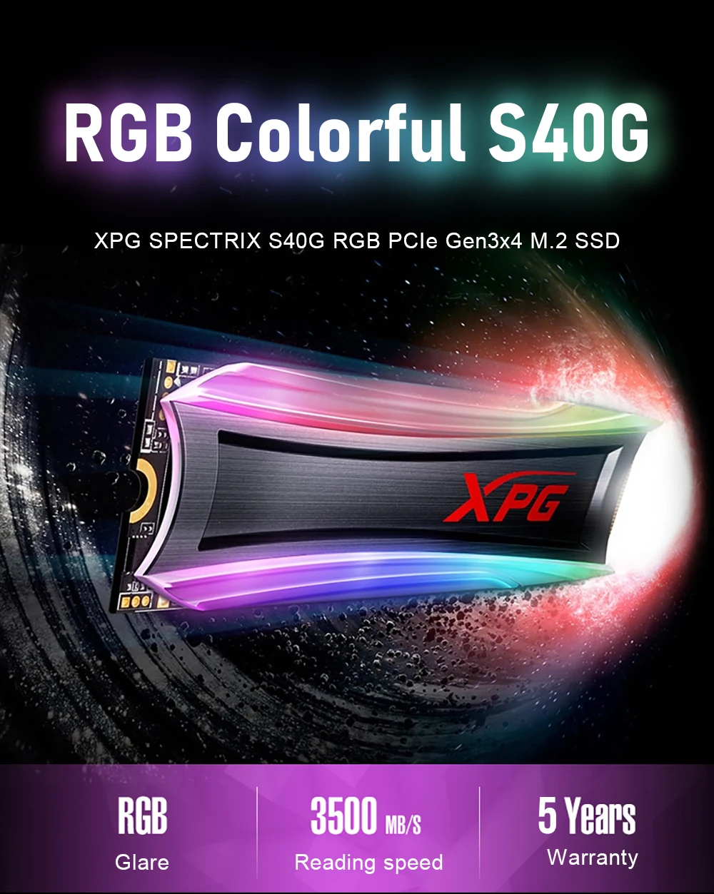 ADATA XPG S40G RGB 3D NAND PCIe 256 ГБ 512 ГБ 1 ТБ настраиваемые RGB световые эффекты Gen3x4 NVMe 1,3 M.2 2280 внутренний SSD