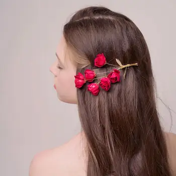 

Chinese Style Handmade Bridal Hair Pins Red Flower Hair Slide Clips Elegant and Glamorous Wedding Party Accessories