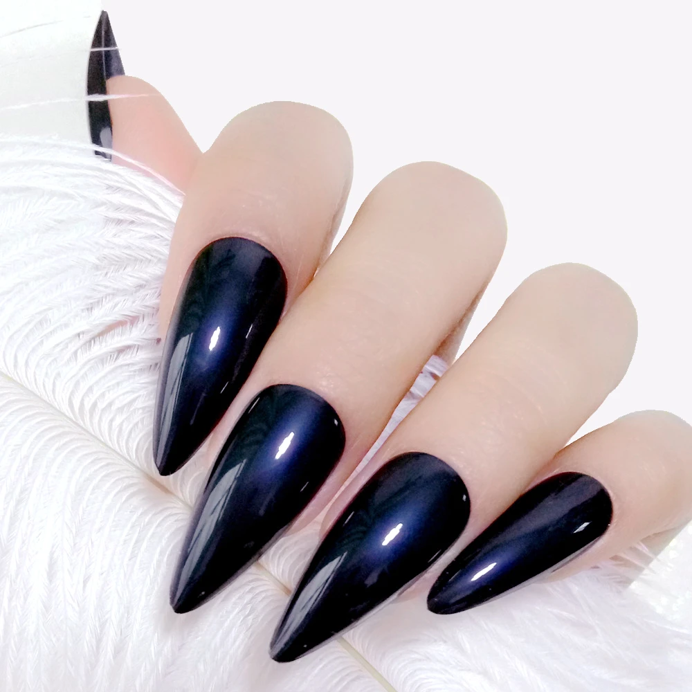 

24Pcs Long Stiletto Fake Nail For Design Glossy Black Artificial False Nails Full Cover Lady Finger Tips Salon Manicure Tools