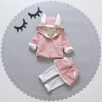 

Girls Clothes Set 2020 Autumn and Winter Children's Cartoon Thickened Plus Velvet Zipper Jacket + Skirt Pants Kids Clothes