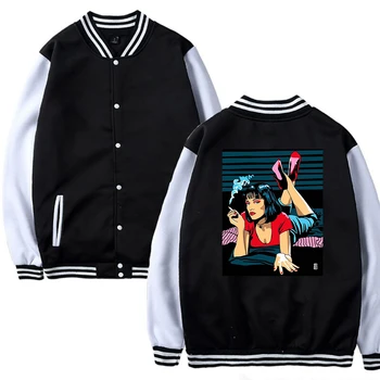 

Boy/Girl Cartoon Baseball Uniform Pulp Fiction Jackets For Women/Men Autumn Harajuku Sportswear Cotton O Neck Baseball Jacket