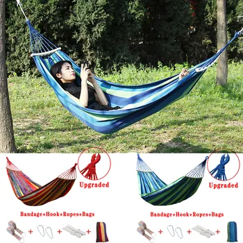 

200X100CM 1 People Outdoor Canvas Camping Hammock Bend Wood Stick Steady Hamak Garden Swing Hanging Chair Hangmat Blue Red F513