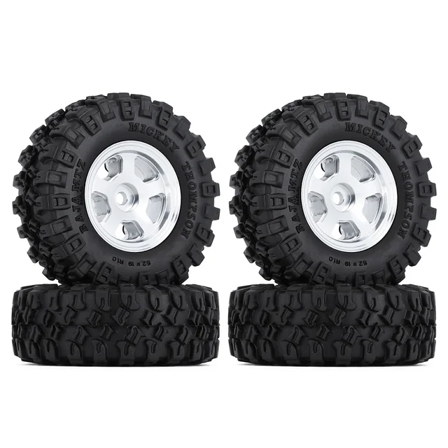 INJORA 4PCS CNC 1.0" Beadlock Wheel Rim & Tire Set for 1/24 RC Crawler Car Axial SCX24 90081 AXI00001 Deadbolt Gladiator