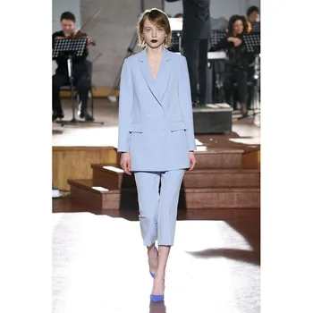 

Light Sky Blue 7 points pants 2 piece set women elegant pant suits female office uniform formal ladies business work suit