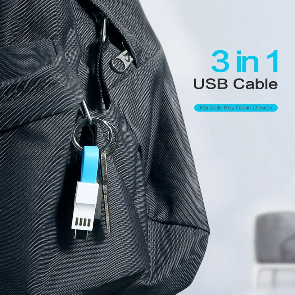 3 в 1 Micro usb type C кабель Портативный Ключ для iPhone X Xs Max 7 6 Plus samsung мини брелок зарядное устройство зарядный адаптер USB кабель