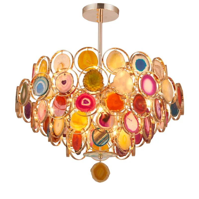 

Postmodern light luxury living room lamp restaurant room lamp fashion romantic bedroom lamp color agate colorful Pendant Light