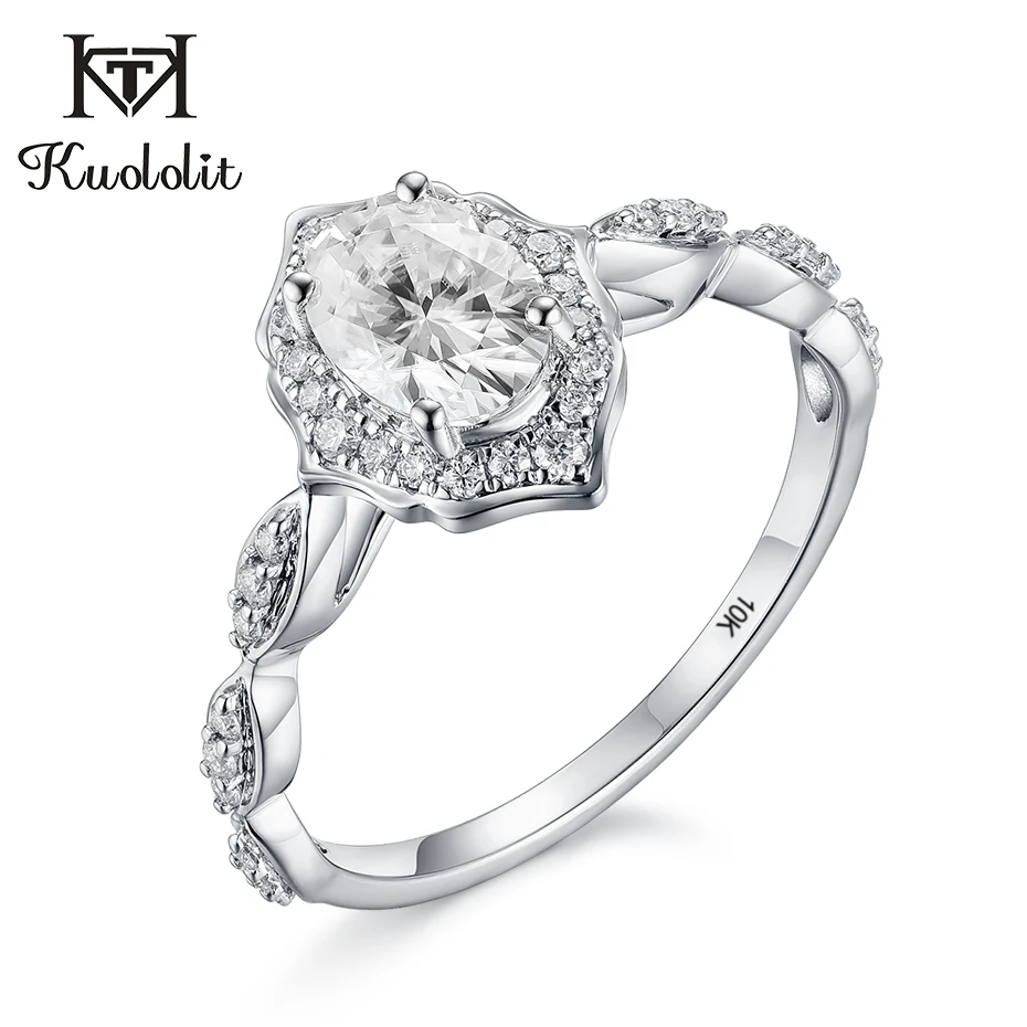 Kuololite 585 14K 10K белое золото Moissanite кольцо для женщин 1CT Овальный 5*7 VVS D Пасьянс