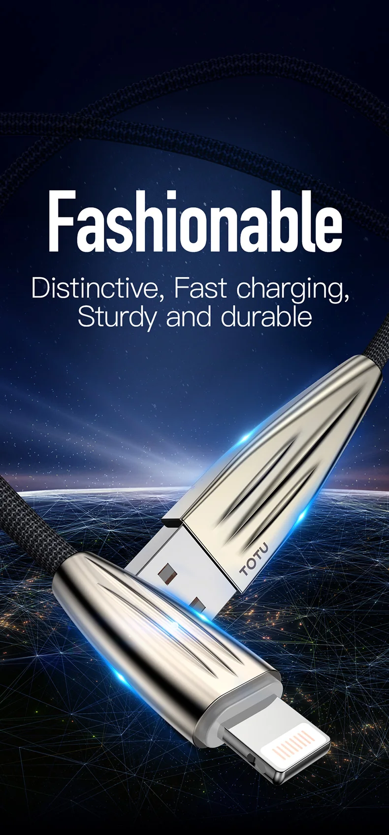 TOTU Zinc Alloy Nylon Braided 1200mm & 1800mm 2pcs Fast Charging Cables, data cable for 8PIN