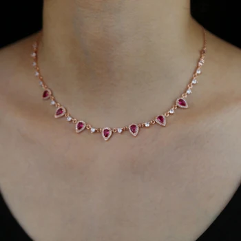 

Rose Gold Color Party Women's red tear cz Pendant Necklace Fashion Female Choker Necklaces Jewelry Simple Ladies Jewelry Gifts
