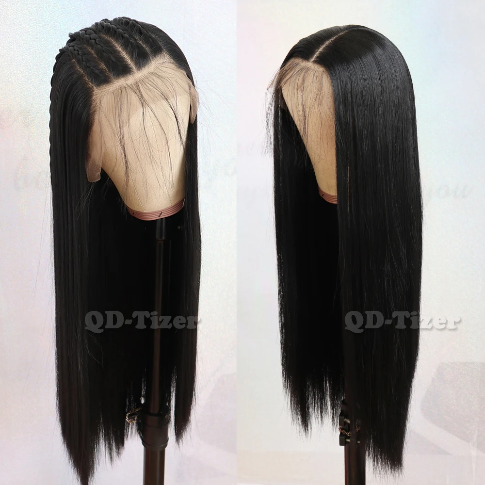 # 1B QD-Tizer 13*6 парики на кружеве длинные прямые волосы черный цвет с детскими волосами бесклеевое волокно синтетические парики на кружеве - Цвет: # 1B