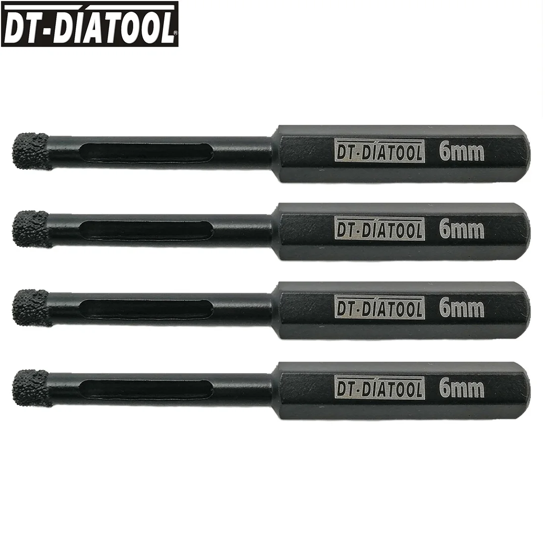 DT-DIATOOL 4pcs Diameter 6mm Hexagon Shank Diamond Vacuum Brazed Wet Drilling Bits Stone Granite Marble Ceramic/Tile Hole Saw