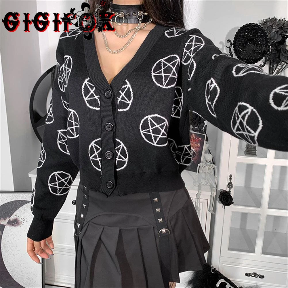 女性のためのヴィンテージのハロウィンドレス Gafifoxの服 女性のファッション 黒のセーター カーディガン セーター トップス カーディガン Aliexpress