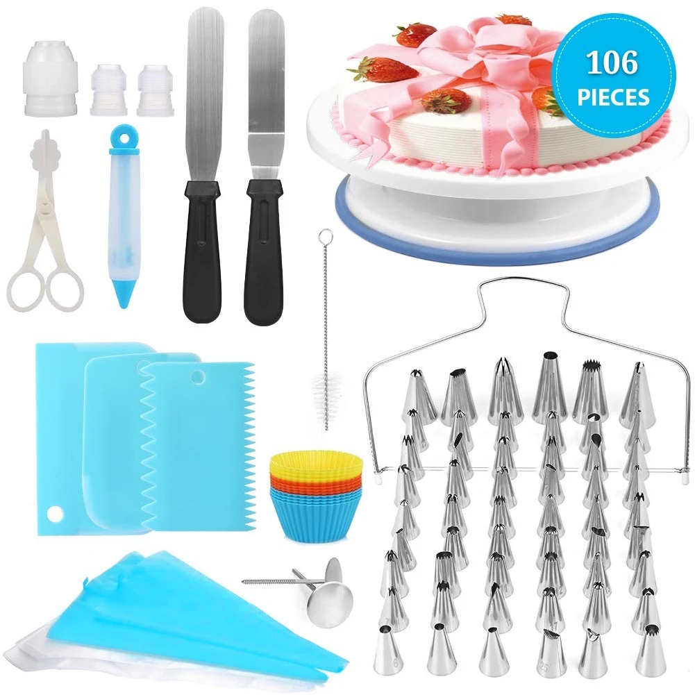 

106pcs Cake Decorating Tools Set Supplies Cake Decorating Tips Nozzles Frosting Tools Baking Accessories Revolving Cake Stand