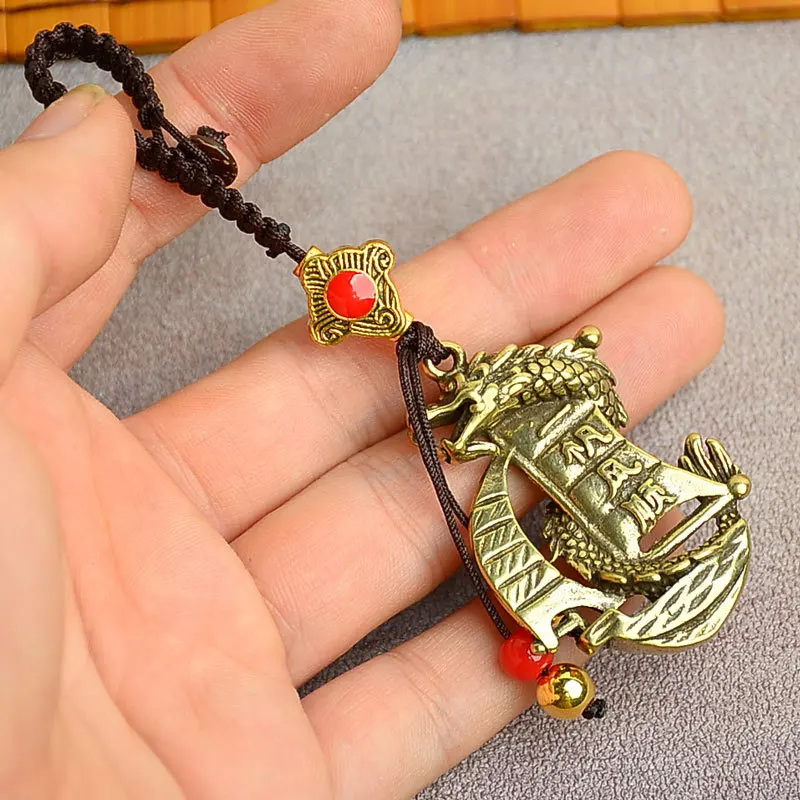 Винтажный латунный брелок в виде дракона для автомобиля фэн-шуй на удачу веревка