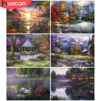 

HUACAN Full Square Round Diamond Painting House Diamond Embroidery Sale Landscape Rhinestones Pictures Home Decor