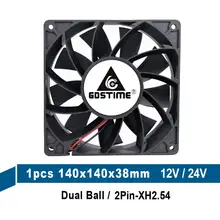 Gdstime – ventilateur de refroidissement à double boule, 12V, 24V, 14cm, 140mm, 140x140x38mm, 14038