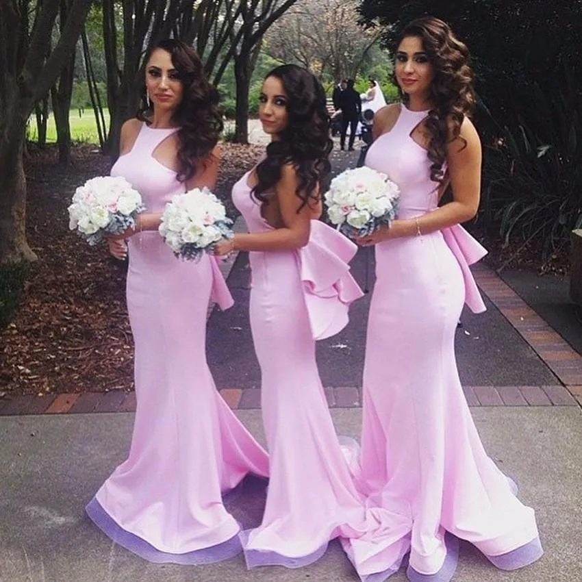 Платье подружки невесты, Русалка, одно плечо, открытая спина, длина до пола, платье с бретелькой через шею, сексуальное платье для свадебной вечеринки - Цвет: Розовый