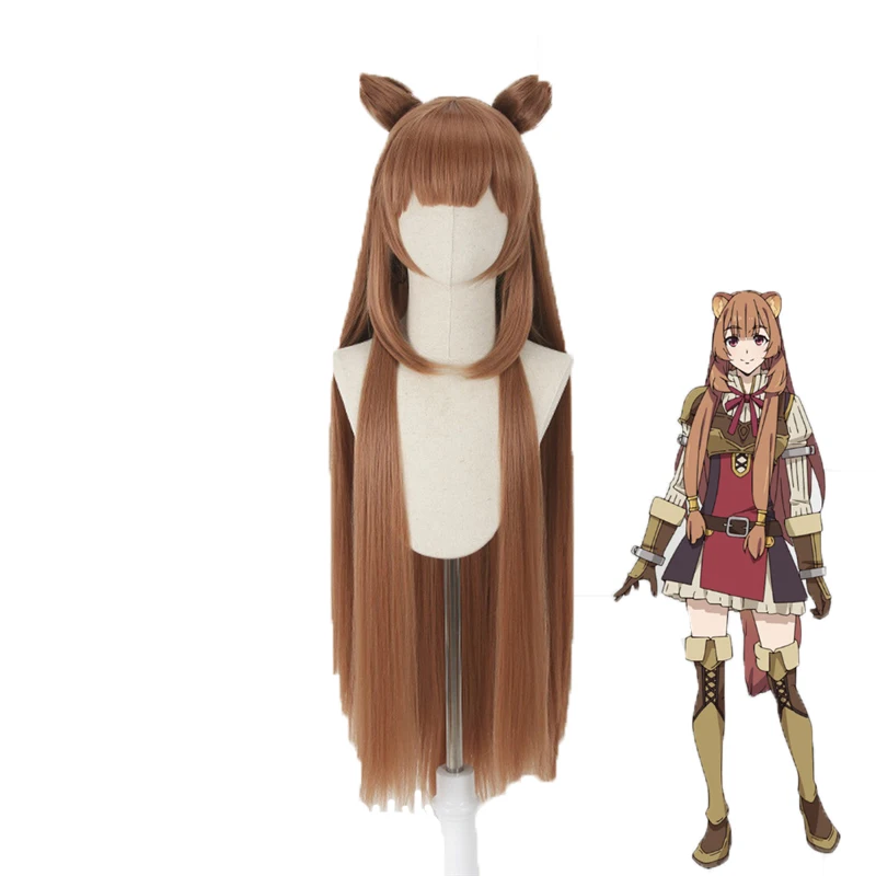 

The Rising of the Shield Hero Wigs Tate No Yuusha No Nariagari Raphtalia Cosplay Wig 100cm Brown Long Straight Hair with Ears