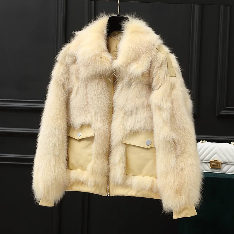 rf2042 Zipper Real Fur Jacket Woman New Arrival 2019 Genuine Leather Pockets Fox Coat | Женская одежда