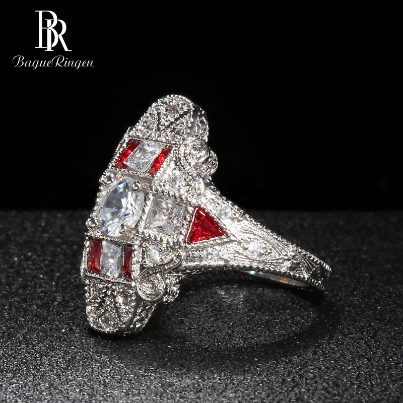 Bague Ringen, геометрическое серебро 925, Ювелирное кольцо с камнями для женщин, сапфир, рубин, преувеличенный стиль, женский подарок,, вечерние