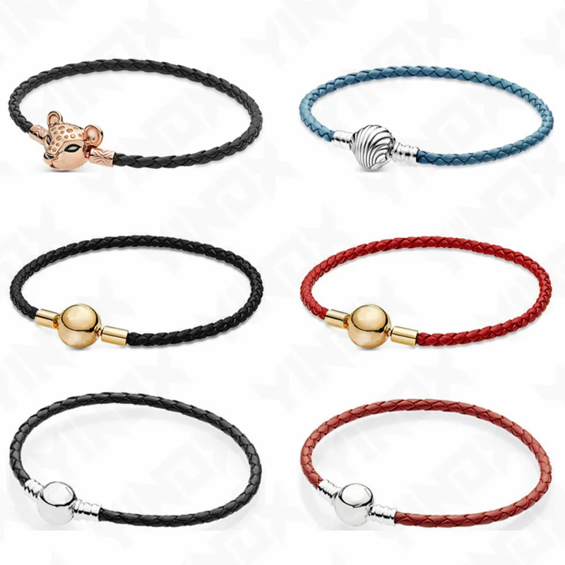YinDX 925 Sterling Silver Bracelet Shiny Shell And Leopard Classic Signature Leather Suitable For DIY Charm Jewelry | Украшения и