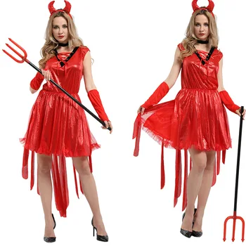 

Adult Women Demon Robe Witch Dress Headpiece Halloween Costume Party Role Play Cosplay Costumes Cosplay Disfraces