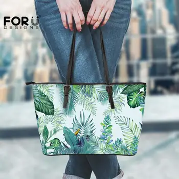 

FORUDESIGNS sLadies Hand Bag Big Tropical Plam Leaf Print Green Shouler Bags For Female Waterproof Shopper Handbags Medium Size