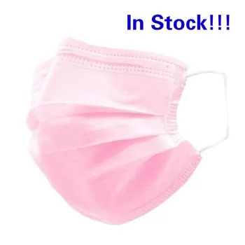 

100/200/500 Pcs Pink Disposable Non-woven 3-layer Face Mask Breathable Mask With Elastic Earband Breathable Adult Mouth Mask
