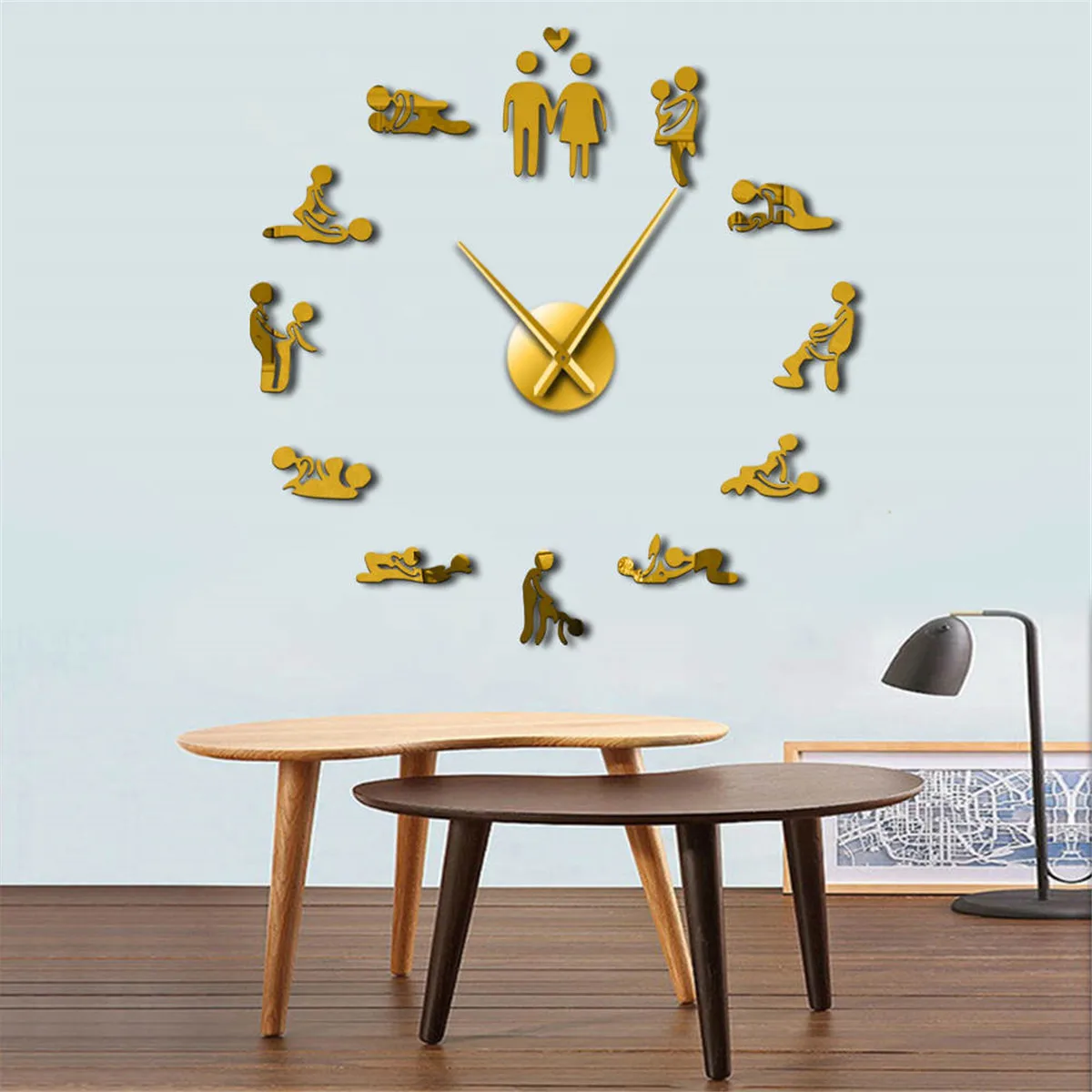 Sex Love Position Mute Wall Clock Bachelorette Game Sexy Kama Sutra 3D DIY Clock Watch Funny Adult Room Decor Sticker Art New