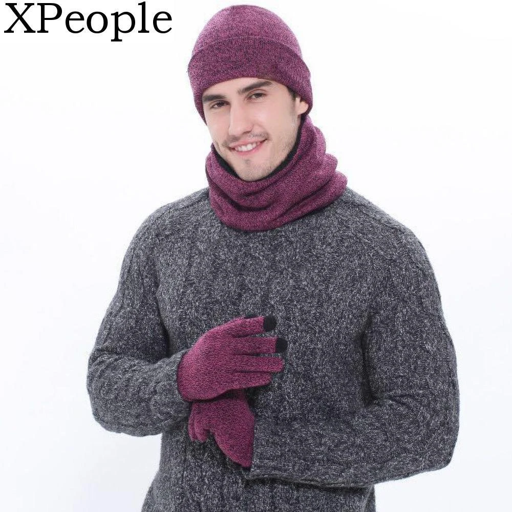 XPeople зима теплая 3 шт. вязаная шапка петля шарф шеи теплые наборы сенсорный экран