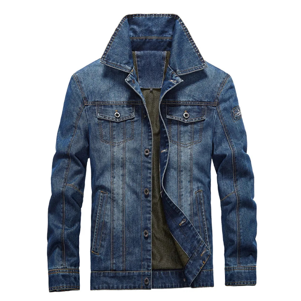 

denim jacket man jacket 2019 Casual Autumn Winter Long Sleeve button Outdoor casual jeans bomber jacket Denim Hip Hop Streetwear