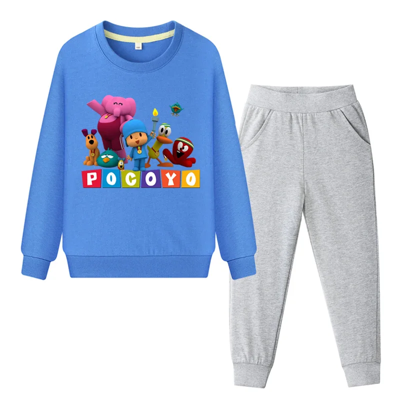 

Cartoon Pocoyo Print Clothes Set For Boy Girls Spring Clothing Sets Children Kids Pullover Hoodies+Pant 2Pcs Tracksuits WL141