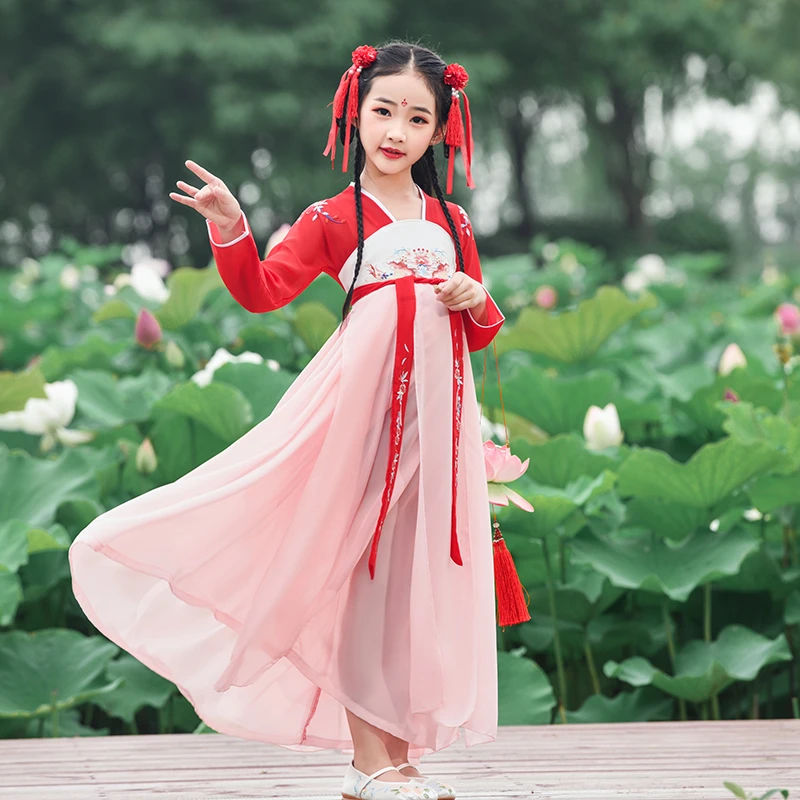 

Children's Party Dress Girl's Han Fu Princess Birthday Party Dance Perform Dres Embroidery Cheongsam Dress Traditional cute