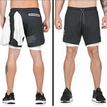 Высококачественные мужские шорты для бега 2 в 1, спортивные Леггинсы, мужские двухслойные быстросохнущие спортивные шорты для бега, спортзала с подвешиванием на спине
