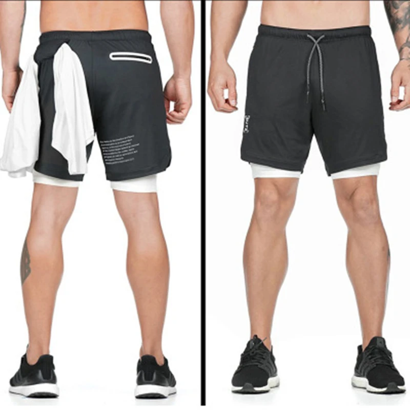

High Quality Men's Running Shorts 2 in 1 Sport leggings Male double-layer Quick Dry Sports Jogging Gym Shorts With Back Hanging