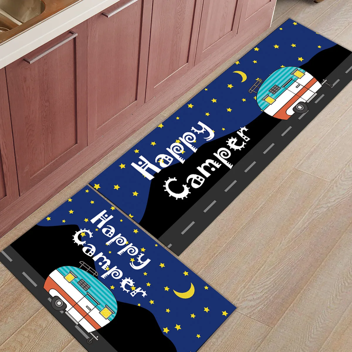 Vintage Caravan 2 Piece Mat For Kitchen Under A Pet Water Food Bowl Boot Shoes Scraper Non Slip Backing Accessory Sets Floor | Дом и сад