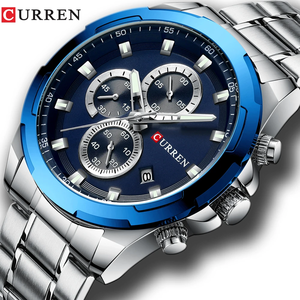 Baratos Relojes CURREN para Hombre Reloj de pulsera deportivo de lujo con fecha automática Reloj de cuarzo para Hombre con correa de acero inoxidable Reloj impermeable para Hombre