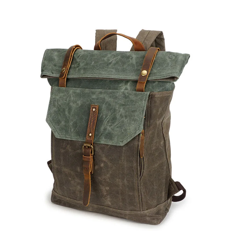 

Canvas Backpack,Hiking Daypacks Satchel Bookbag Vintage Water-Proof Waxed Leather Laptop Bag,College Studenet Backpack for Men Women