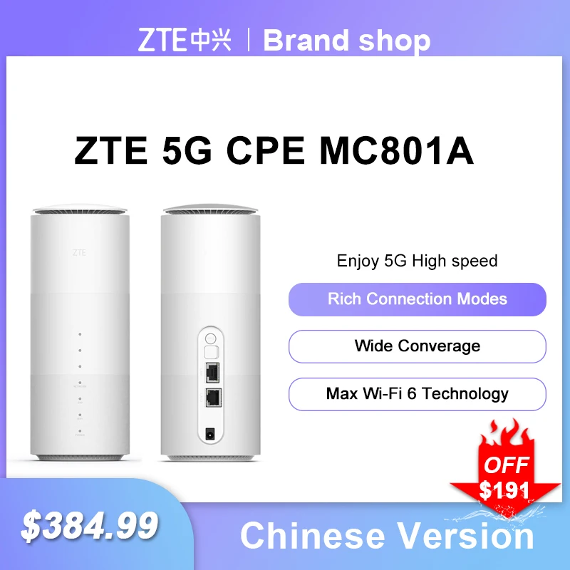 Nowy ZTE MC801A CPE routera 5G Wifi 6 SDX55 NSA + SA N78/79/41/1/28 802.11AX Modem WiFi Router 4g/5g Router wi-fi karty sim 1 Nowy ZTE MC801A CPE routera 5G Wifi 6 SDX55 NSA + SA N78/79/41/1/28 802.11AX Modem WiFi Router 4g/5g Router wi-fi karty sim 1