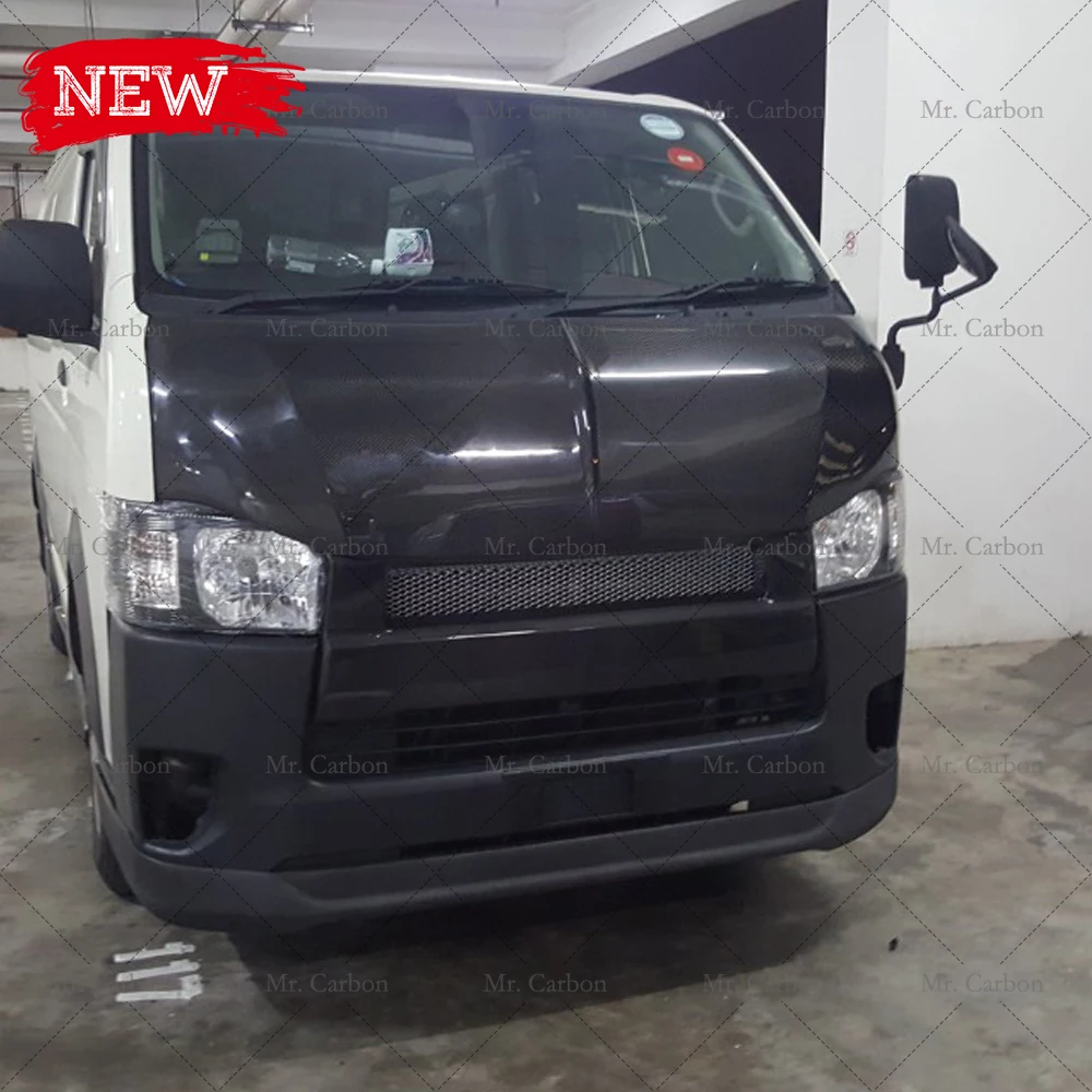 Trdスタイルfrpバンパーグリルハイエース200 2014-2018カーボン