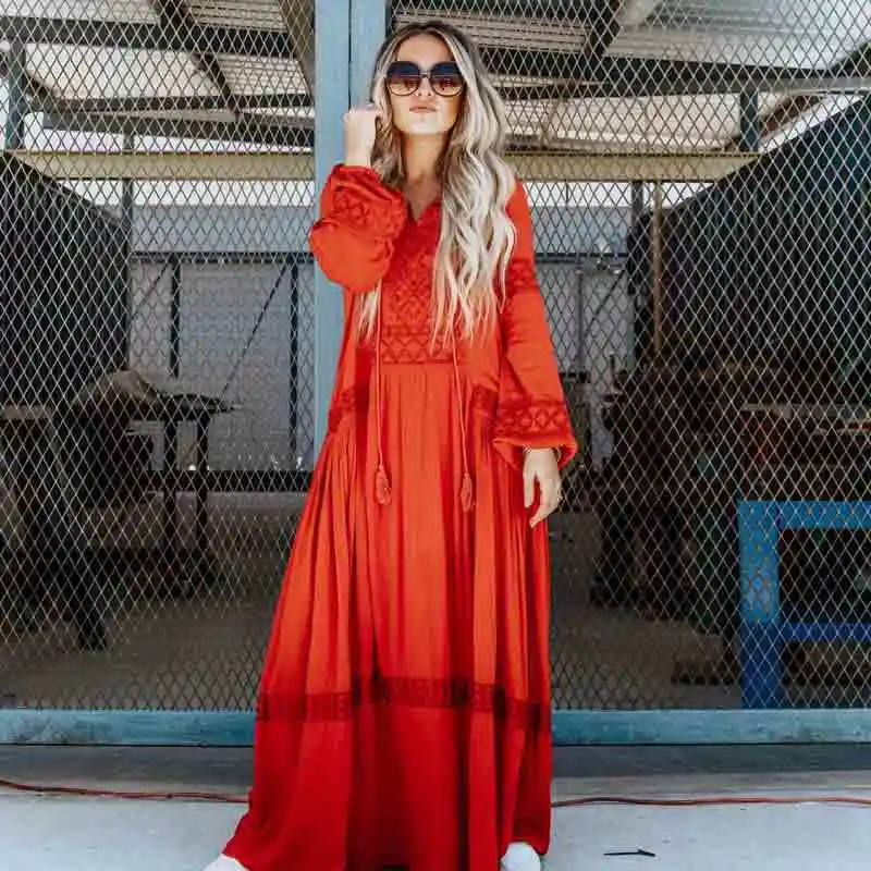 red boho dress