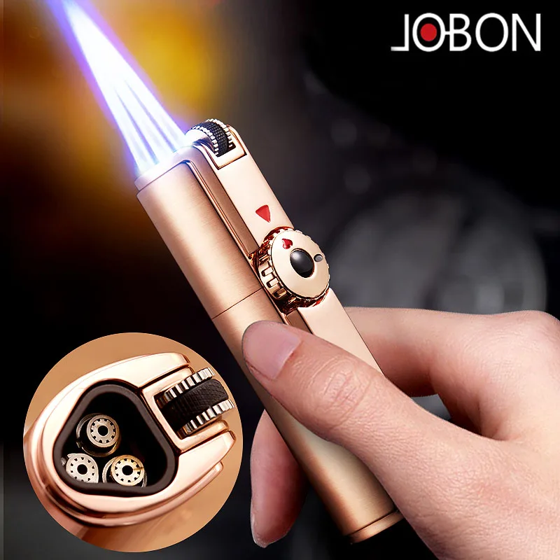 Зажигалка для сигар jobon трехструйный фиксатор огня турбо факфонарь огонь