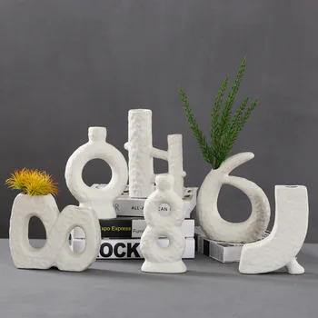 

CeramicsTable Flower Vases Nordic Home Decoration Accessories Modern White Plant Art Decor Crafts Wedding Vase for Centerpieces