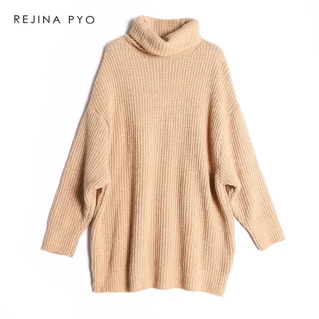 US $14.11 REJINAPYO 15 Color Women Fashion Solid Casual Knitted Sweater Female Turtleneck Oversized Pullover 