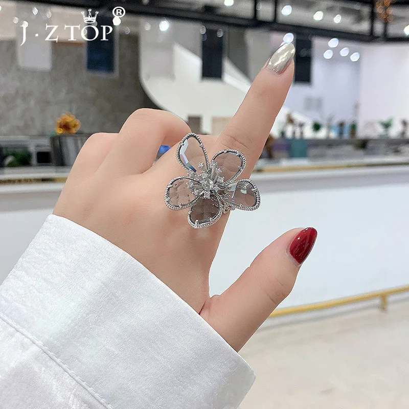 Jztop модные большие кольца с кристаллами и цветами для женщин увеличенные