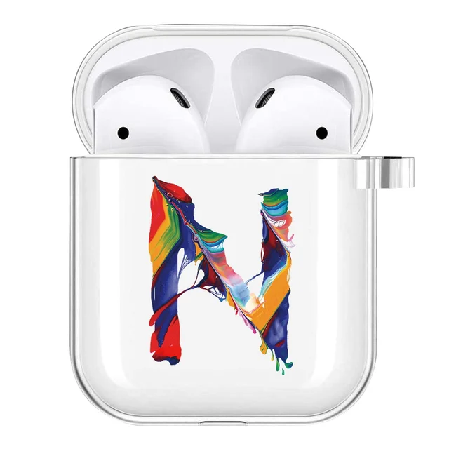 Silicone Cover Case for Apple AirPods 1st / 2nd Generation Anti-fall Scratch Resistant Sticker Bluetooth Case Cover painting letter N
